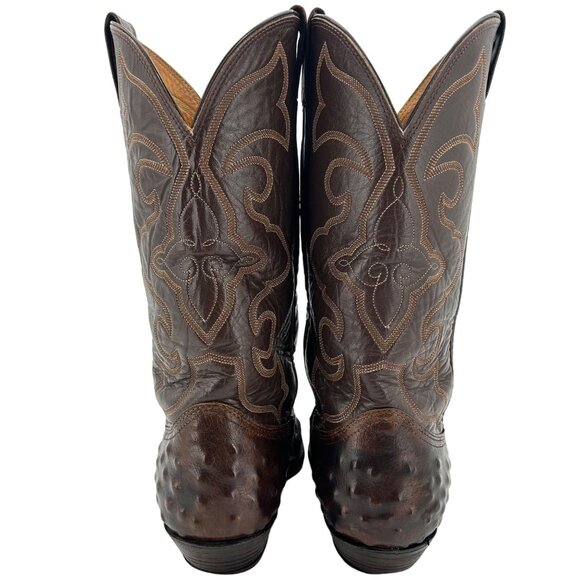 Vintage Nocona Cowboy Boots Ostrich Embossed Leather Brown Mens 10.5D Western - Picture 9 of 14